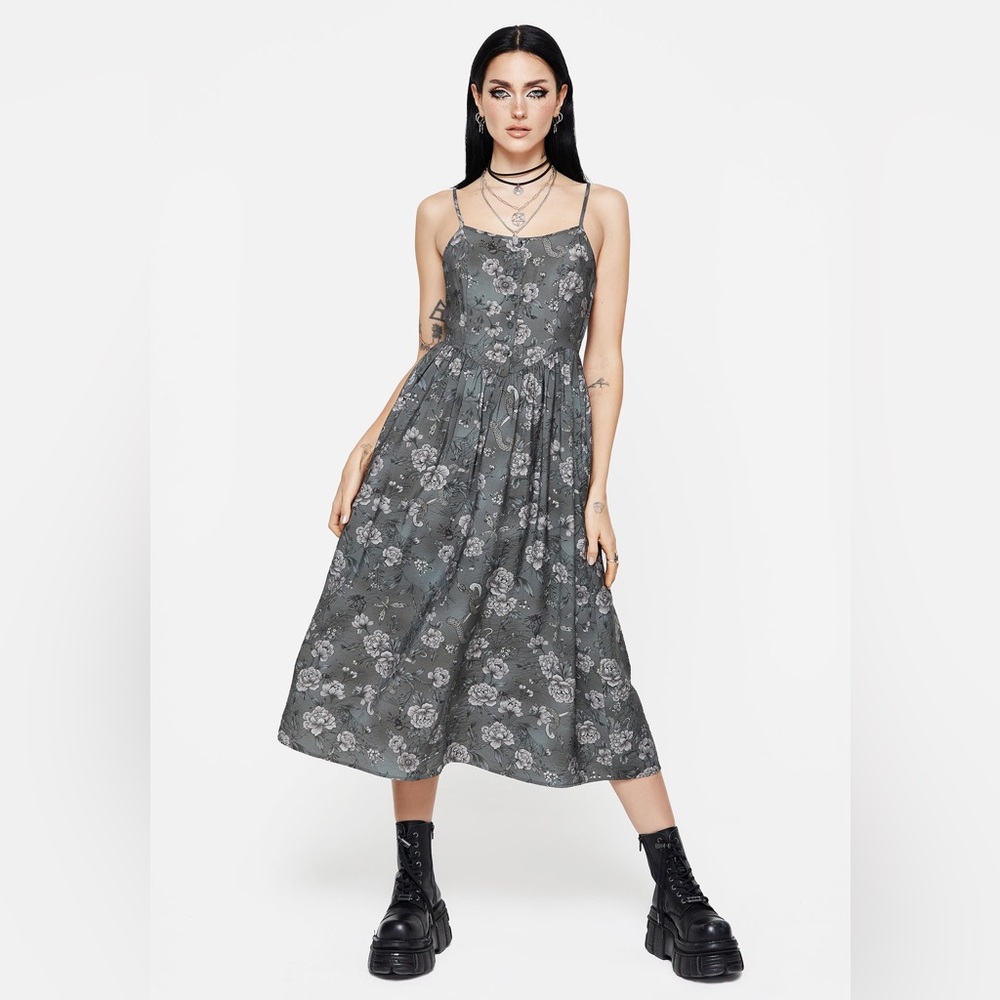 NWT Disturbia Meadow Floral Serpent Print Cami Midi Dress US 2 / UK 6